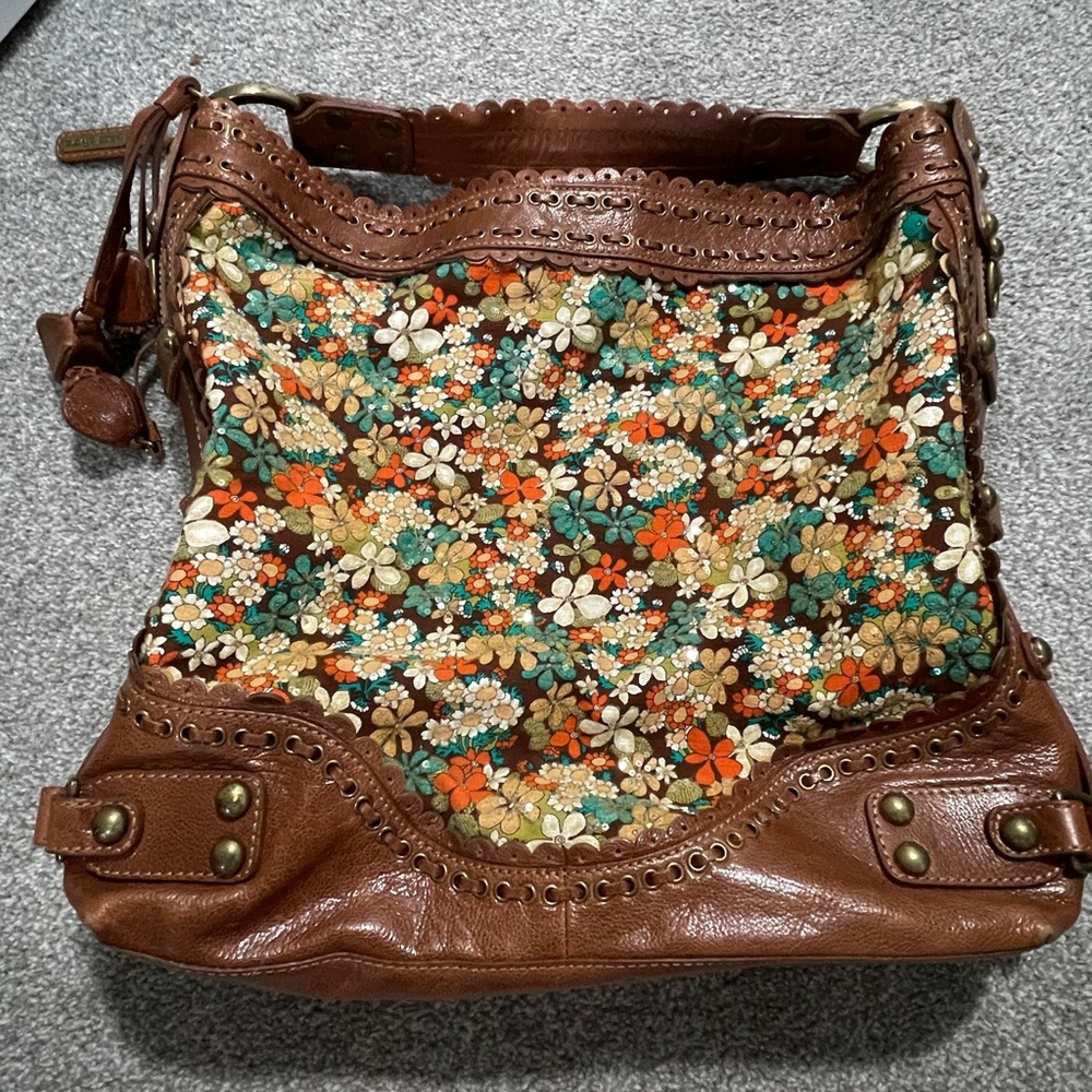 Rare Vintage Isabella Fiore Carina Morning leather and canvas large hobo